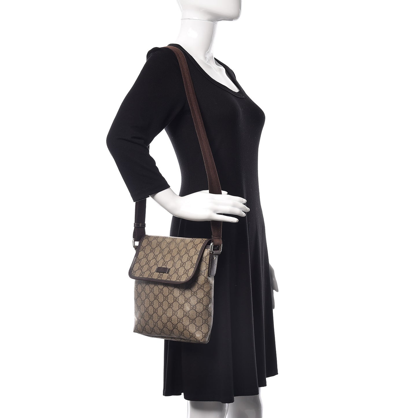 GG Supreme Monogram Selleria Calfskin Small Flap Messenger Bag Beige Ebony Cocoa Dark Chocolate