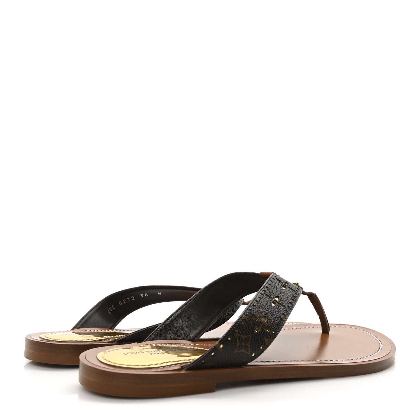 Monogram Sunny Flat Thong Sandals 38 Brown