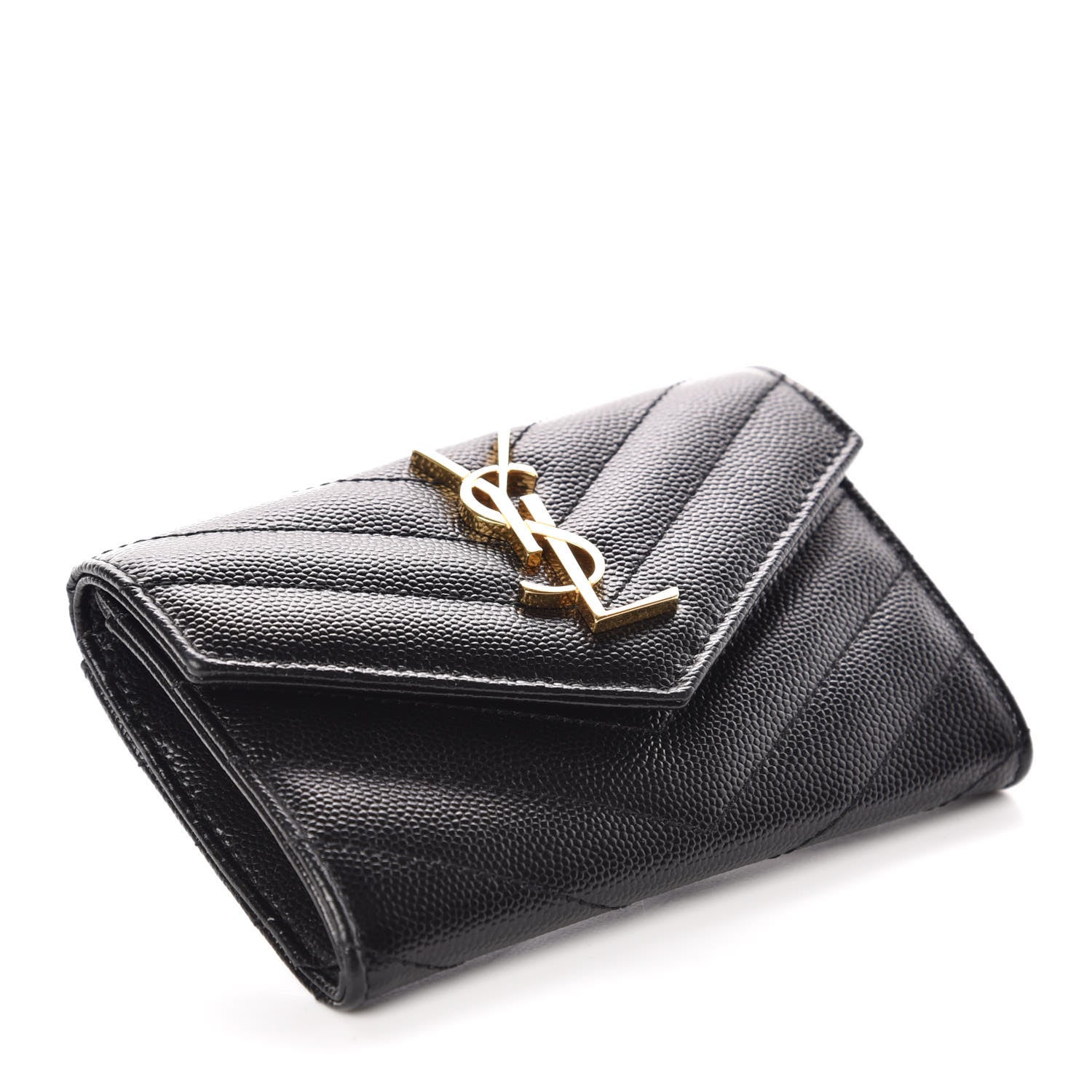 Saint Laurent Grain De Poudre Matelasse Chevron Small Monogram Envelope Wallet Black 4 of 9