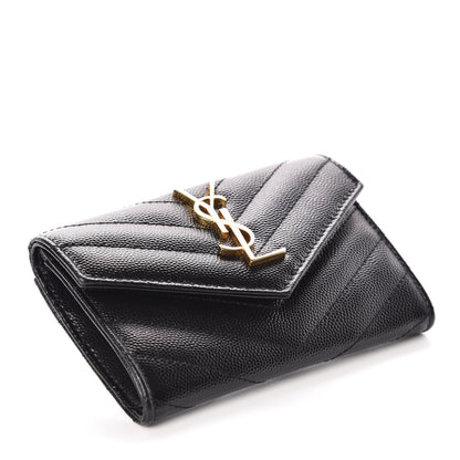 Saint Laurent Grain De Poudre Matelasse Chevron Small Monogram Envelope Wallet Black 4 of 9