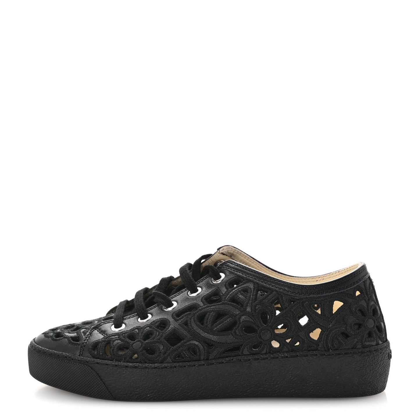 Calfskin Hollow Out Flower Sneakers 36 Black