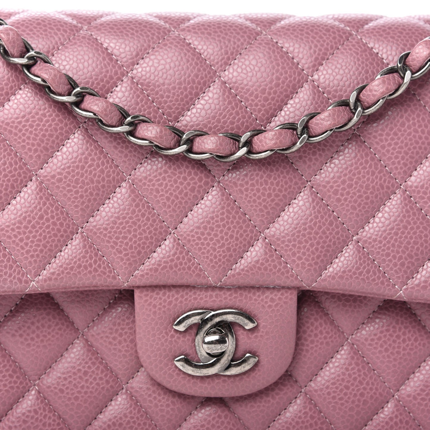 Caviar Quilted Medium Double Flap Pink