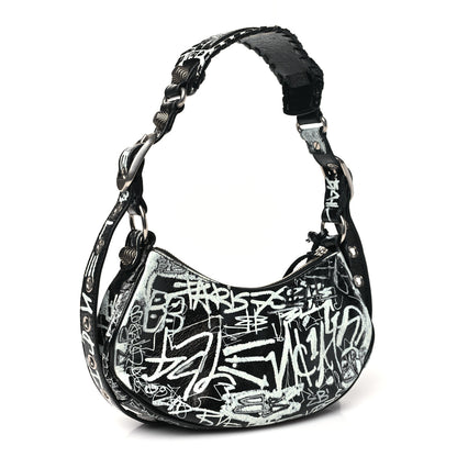Balenciaga Agneau Arena Graffiti Small Le Cagole Shoulder Bag Black White 4 of 11
