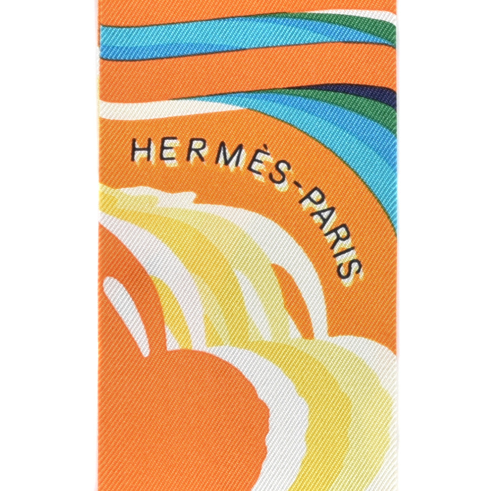 Hermes Silk Brides De Gala Shadow Twilly Orange Jaune Turquoise 3 of 4