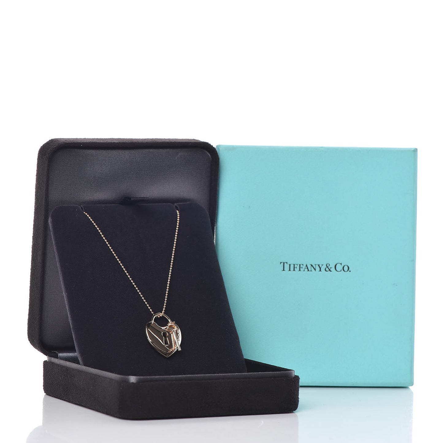 18K Rose Gold Heart Lock Key Pendant Necklace