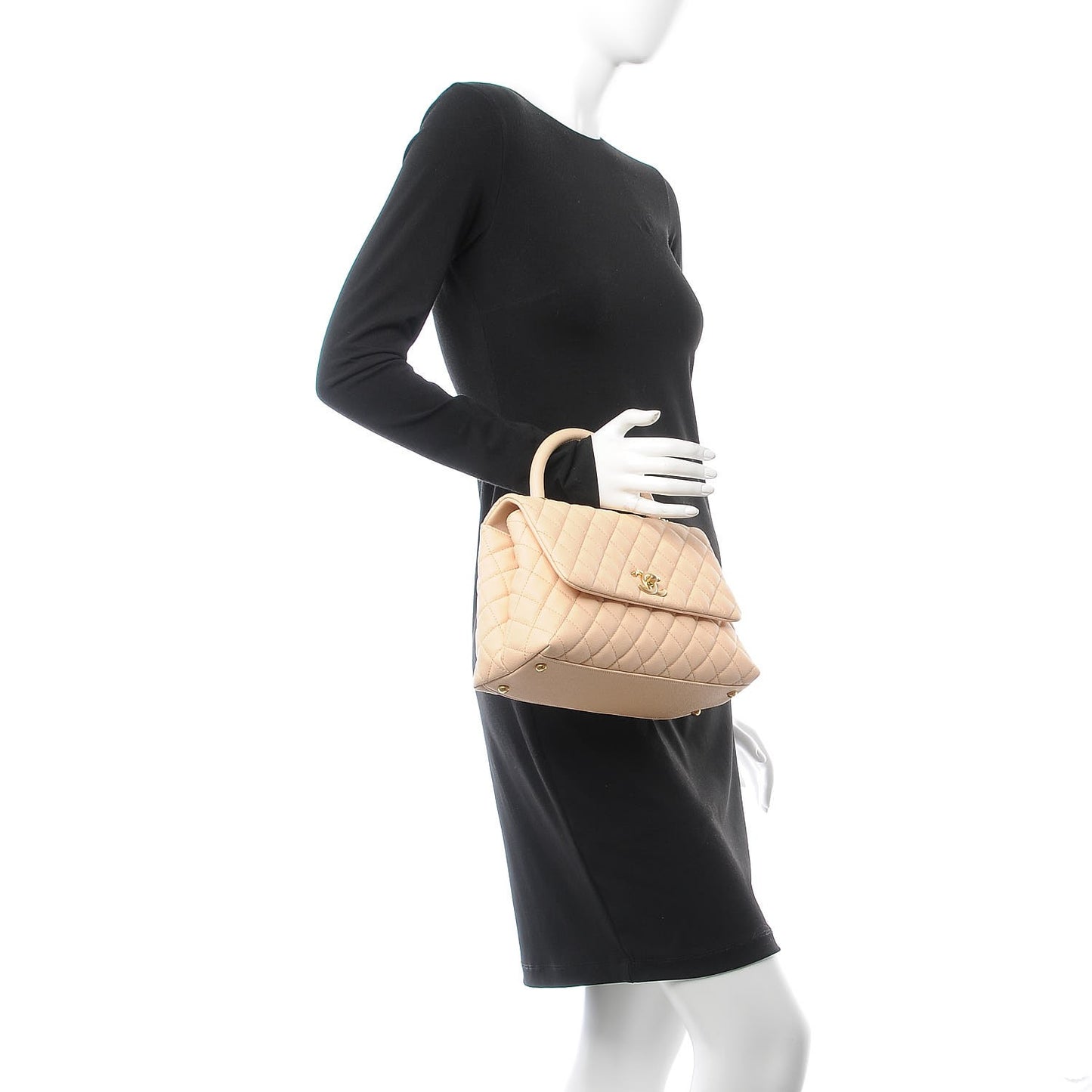 Caviar Quilted Small Coco Handle Flap Light Beige