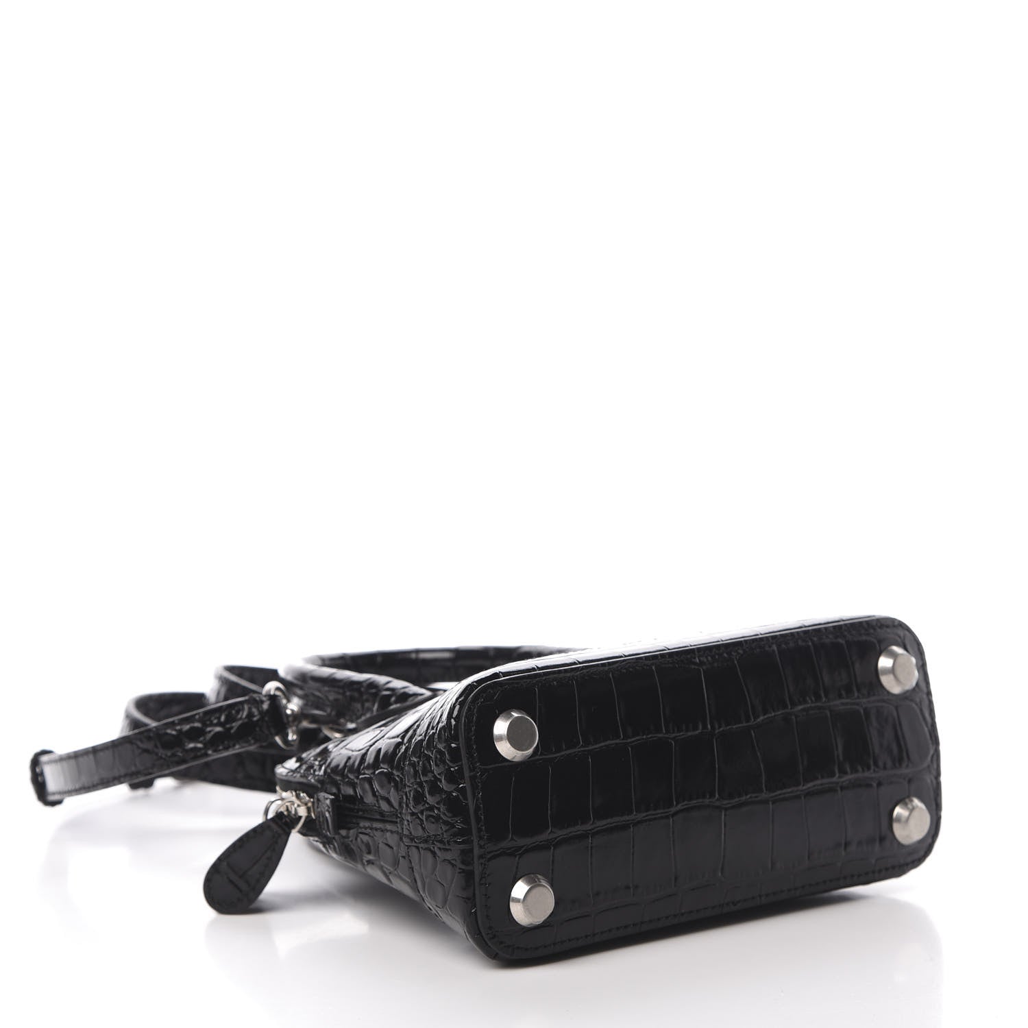 Balenciaga Shiny Calfskin Logo Crocodile Embossed XXS Ville Top Handle Bag Black White 5 of 11