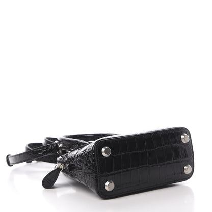 Balenciaga Shiny Calfskin Logo Crocodile Embossed XXS Ville Top Handle Bag Black White 5 of 11