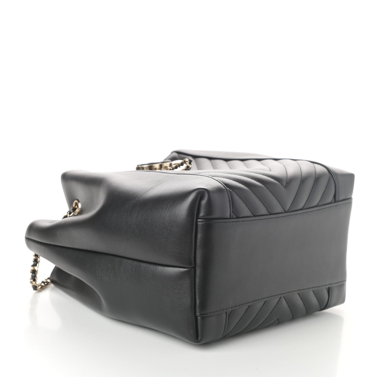 Calfskin Quilted Daily Chevron Drawstring Bag Black