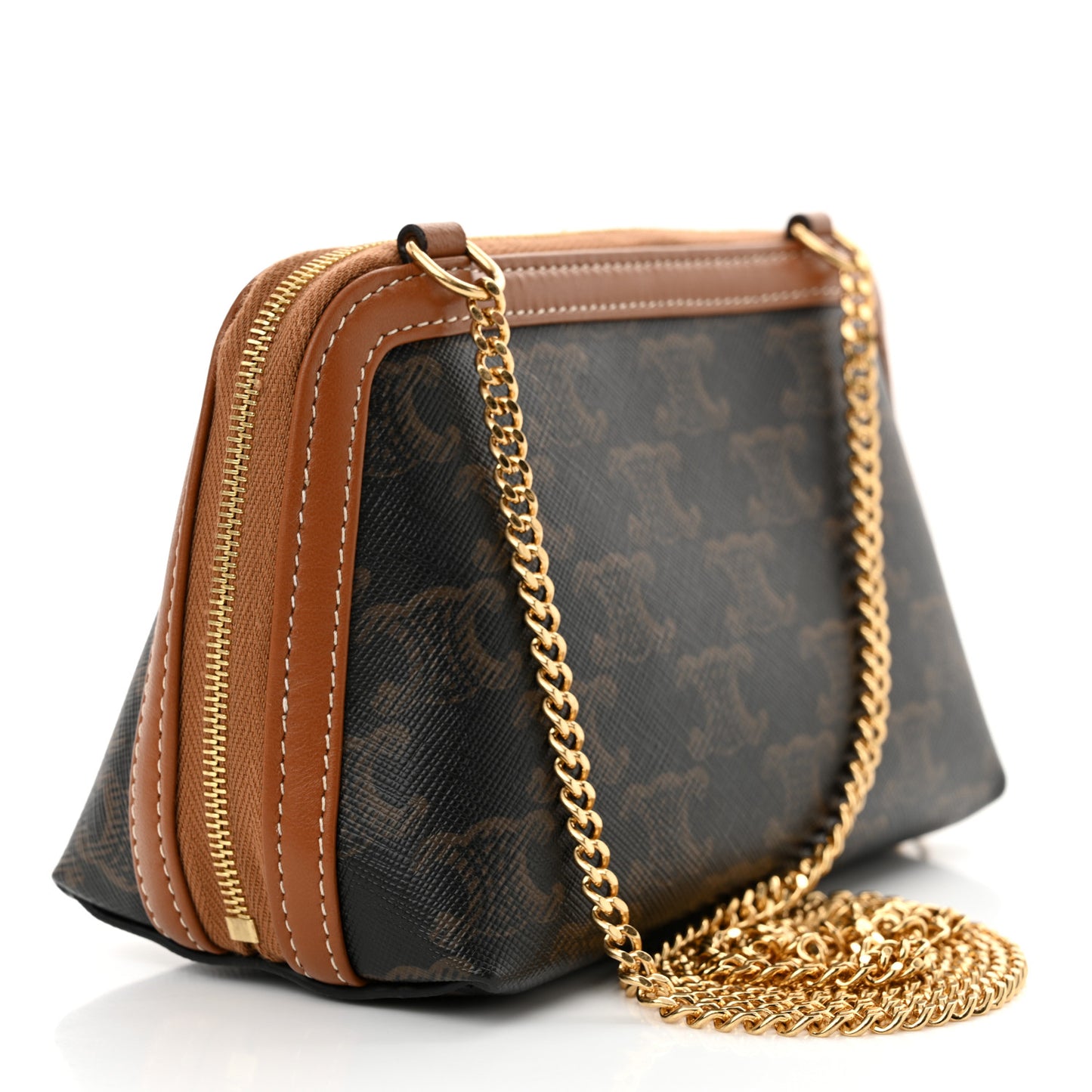 Triomphe Canvas Lambskin Clutch On Chain Tan