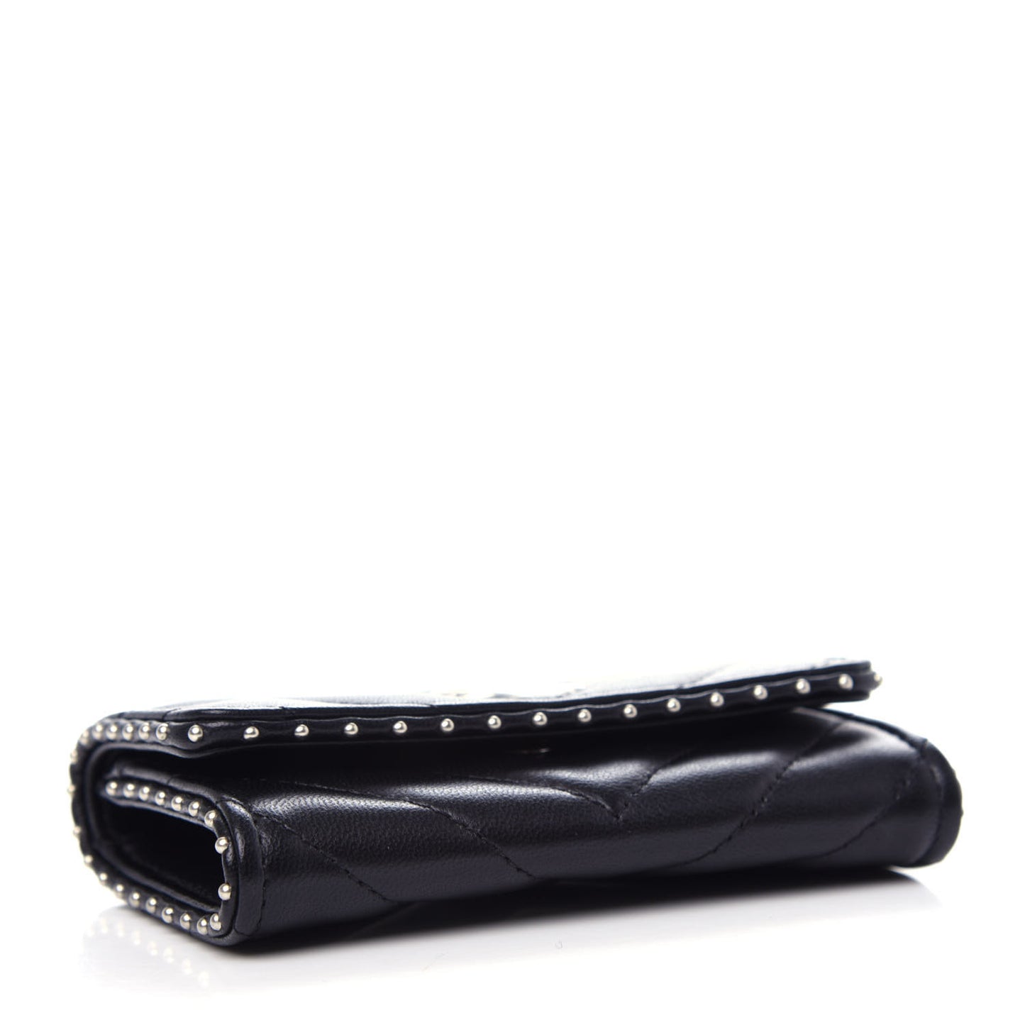 Lambskin Chevron Quilted Studded Card Holder Black
