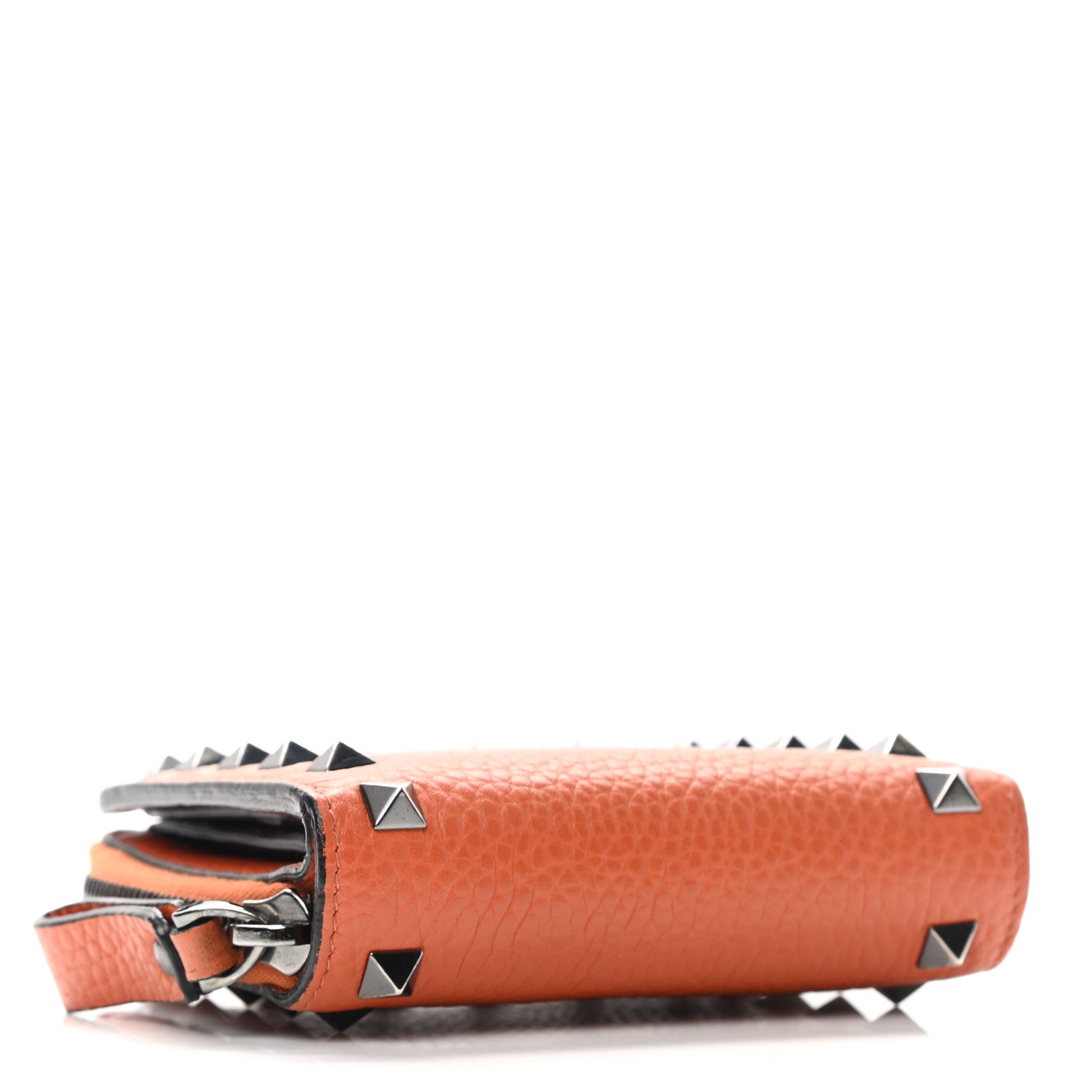 Valentino Garavani Pebbled Calfskin Rockstud Compact Zip Around Wallet Orange 4 of 11
