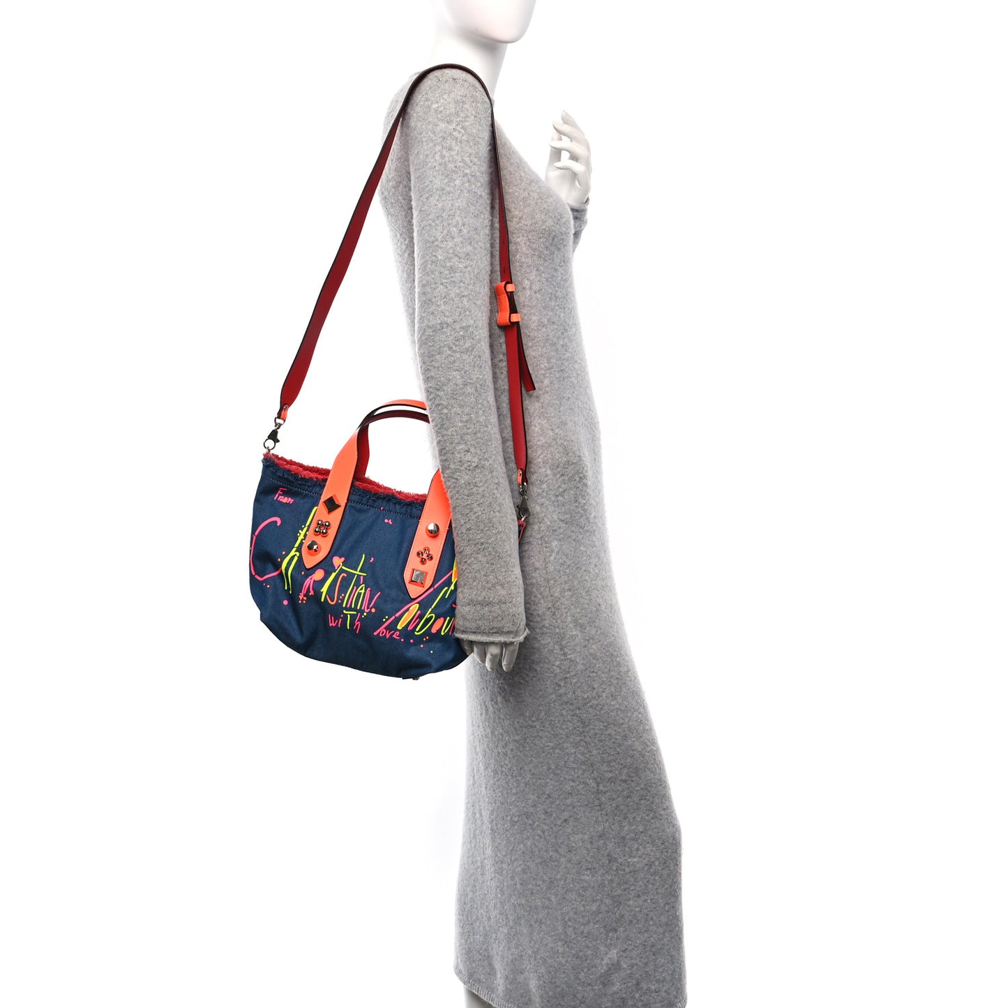 Denim Printed Mini Frangibus Tote Blue Multicolor