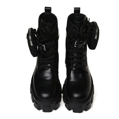 Prada Spazzolato Rois Nylon Metal Triangle Logo Monolith Pouch Pocket 55mm Boots 38 Black 5 of 14
