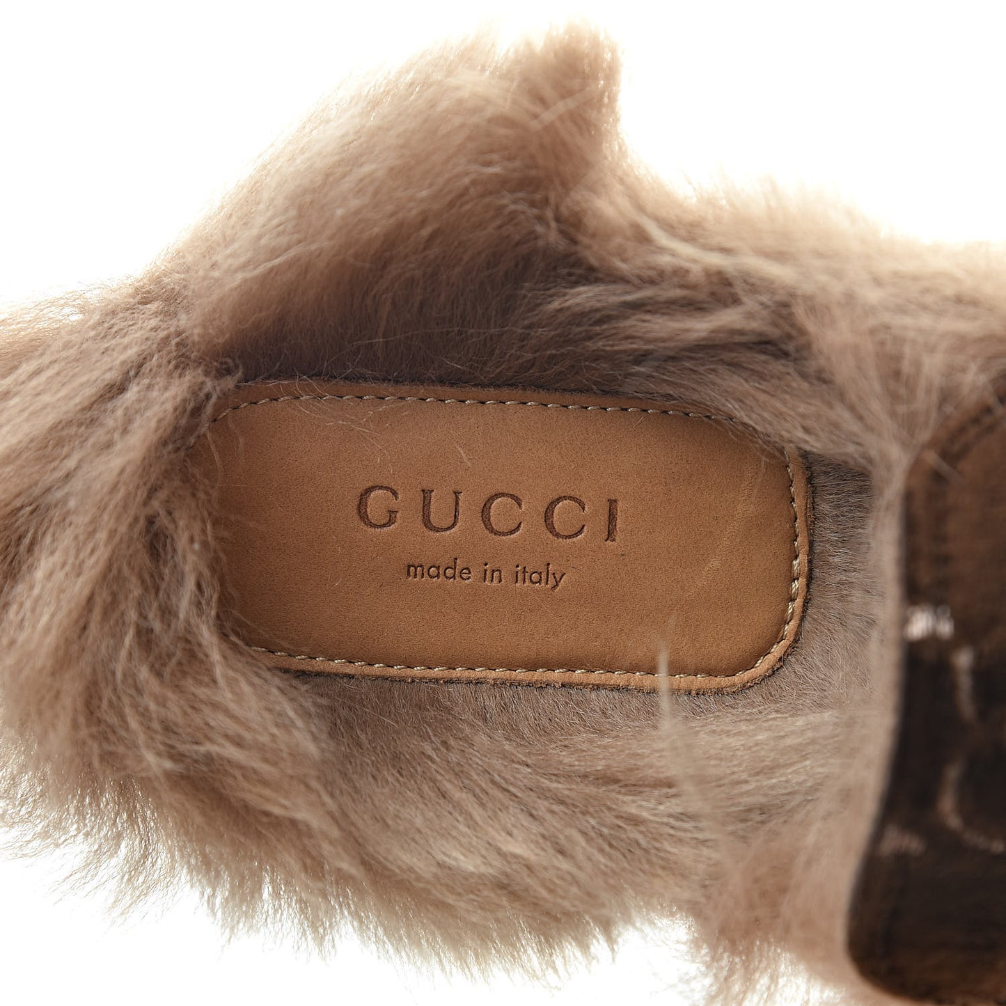 Velvet GG Monogram Fur Womens Princetown Slippers 37.5 Brown Black Natural