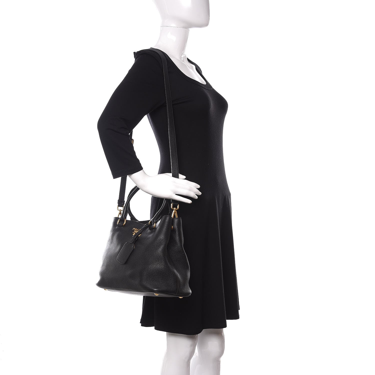 Prada Vitello Daino Tote Black 2 of 10
