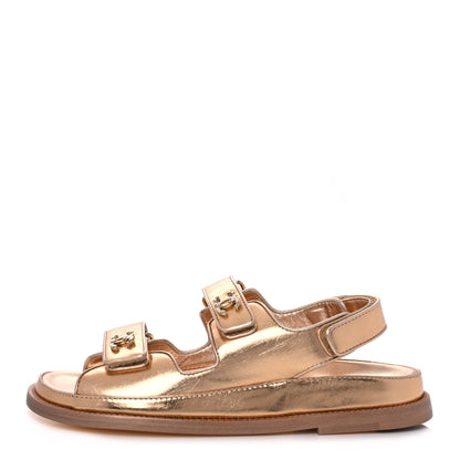 Chanel Metallic Laminated Calfskin Velcro Dad Sandals 37.5 Golden 1 of 10