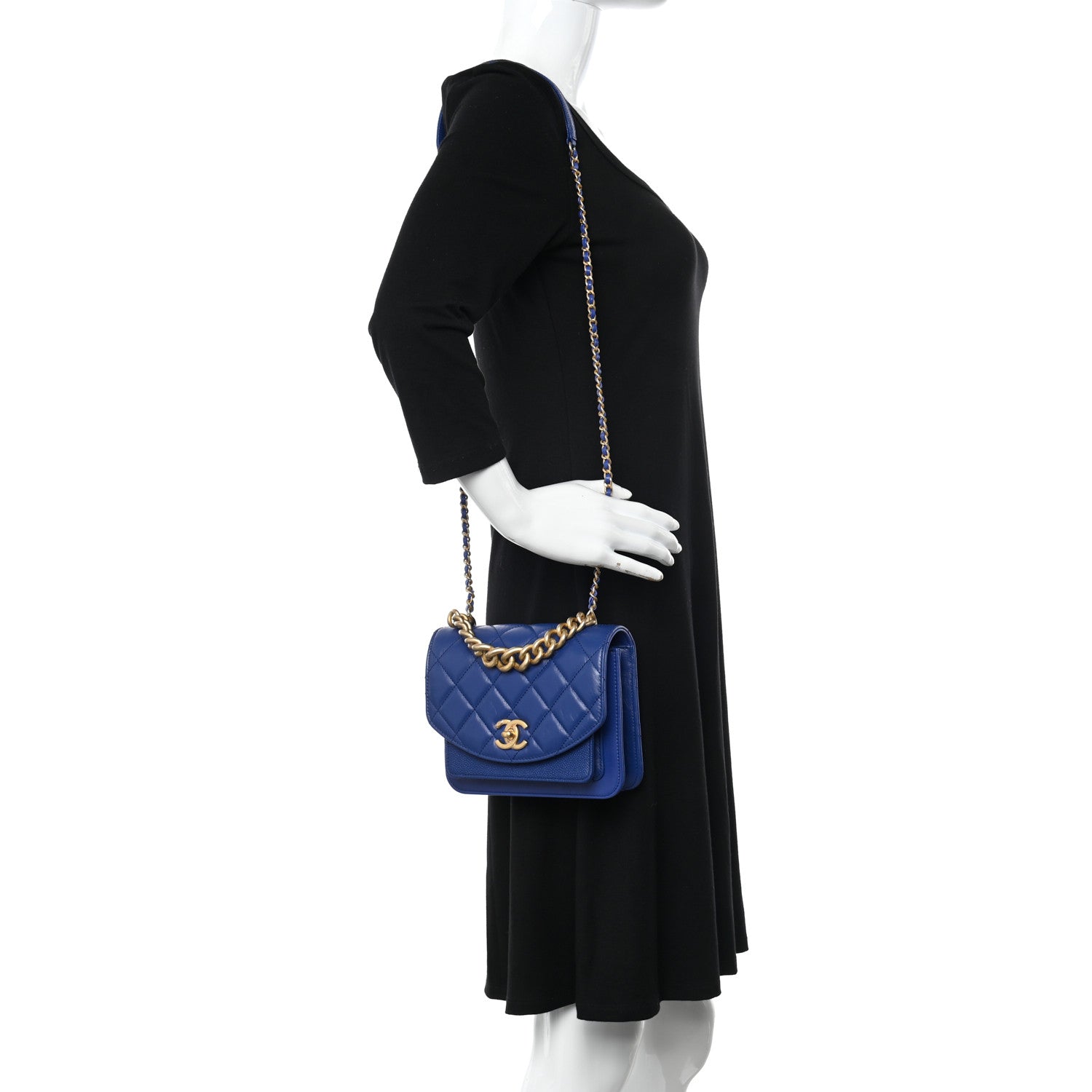 Chanel Calfskin Caviar Quilted Mini Chain Handle Flap Blue 2 of 10