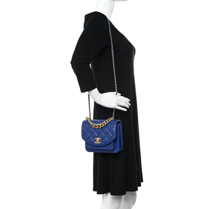 Chanel Calfskin Caviar Quilted Mini Chain Handle Flap Blue 2 of 10