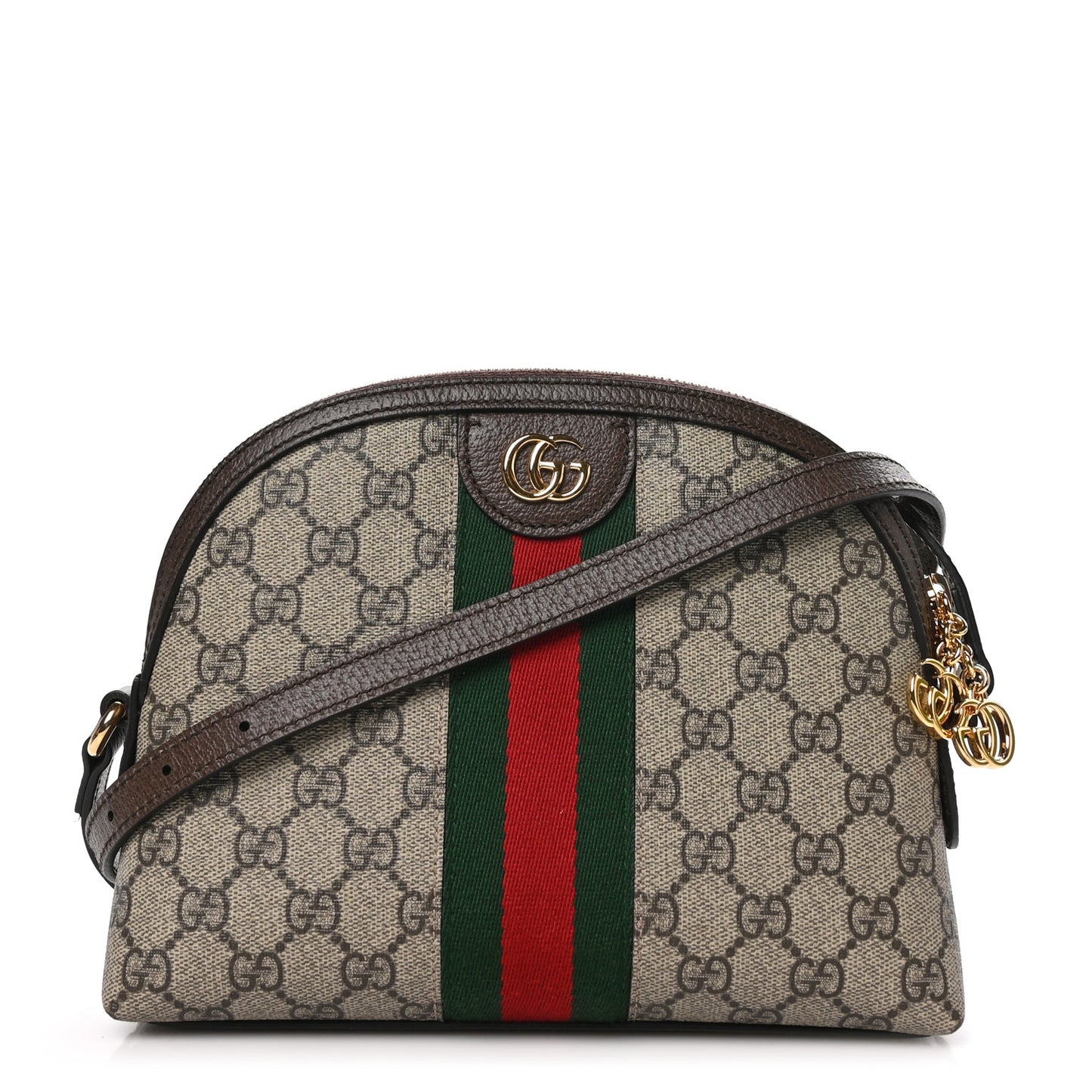 GG Supreme Monogram Textured Dollar Calfskin Web Small Ophidia Dome Shoulder Bag Beige Ebony New Acero