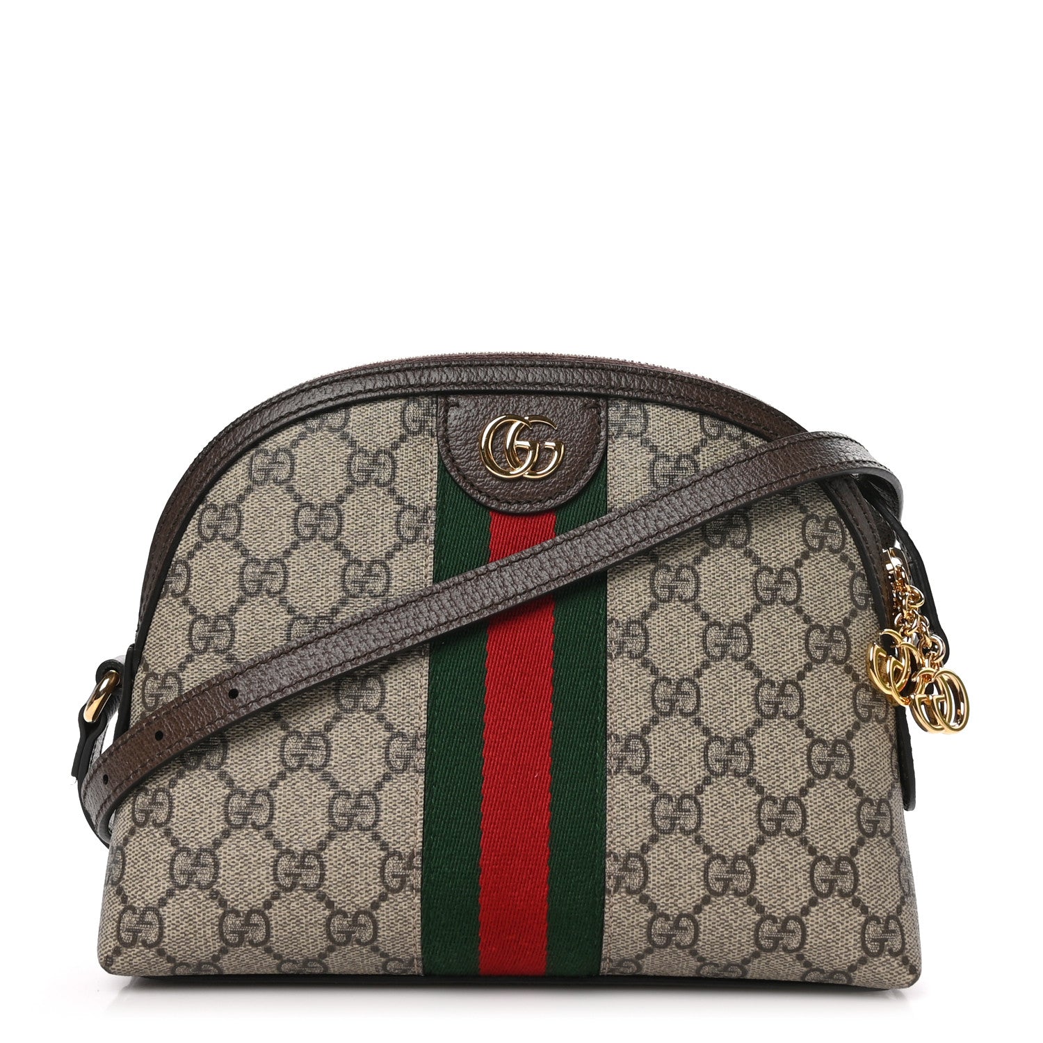 Gucci GG Supreme Monogram Textured Dollar Calfskin Web Small Ophidia Dome Shoulder Bag Beige Ebony New Acero 1 of 11