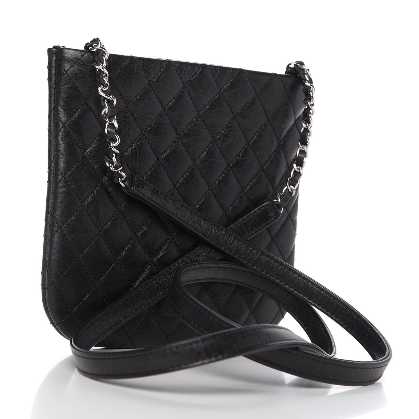 Aged Calfskin Quilted Crossbody Bag Black