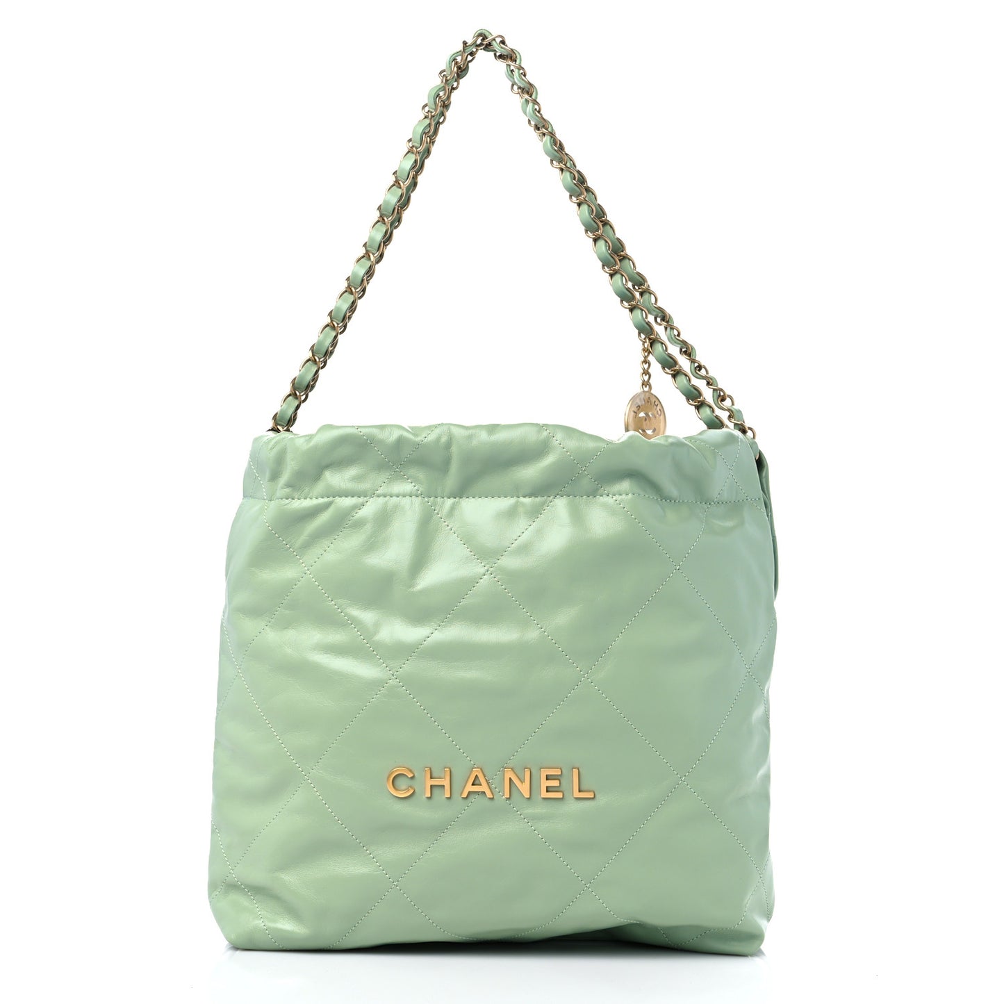Shiny Calfskin Quilted Small Chanel 22 Light Green