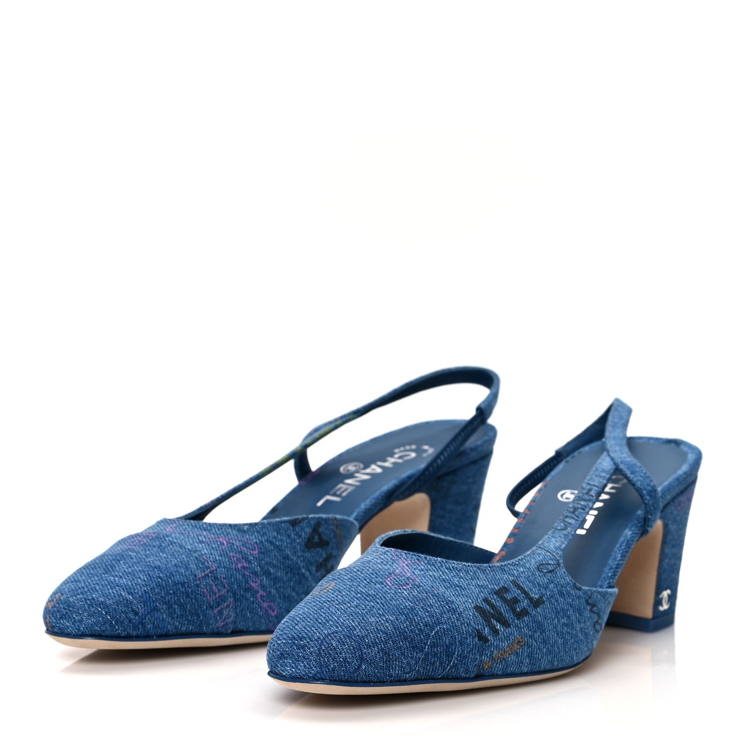 Chanel Denim Cap Toe CC Slingback Pumps 39.5 Light Blue Multicolor 3 of 8