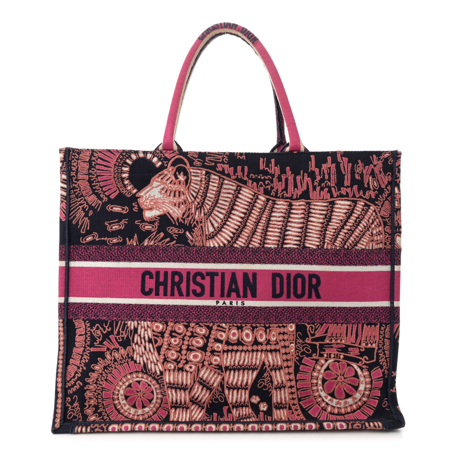 Christian Dior Canvas Embroidered Dior Animals Tiger Book Tote Deep Blue Fuchsia 1 of 13