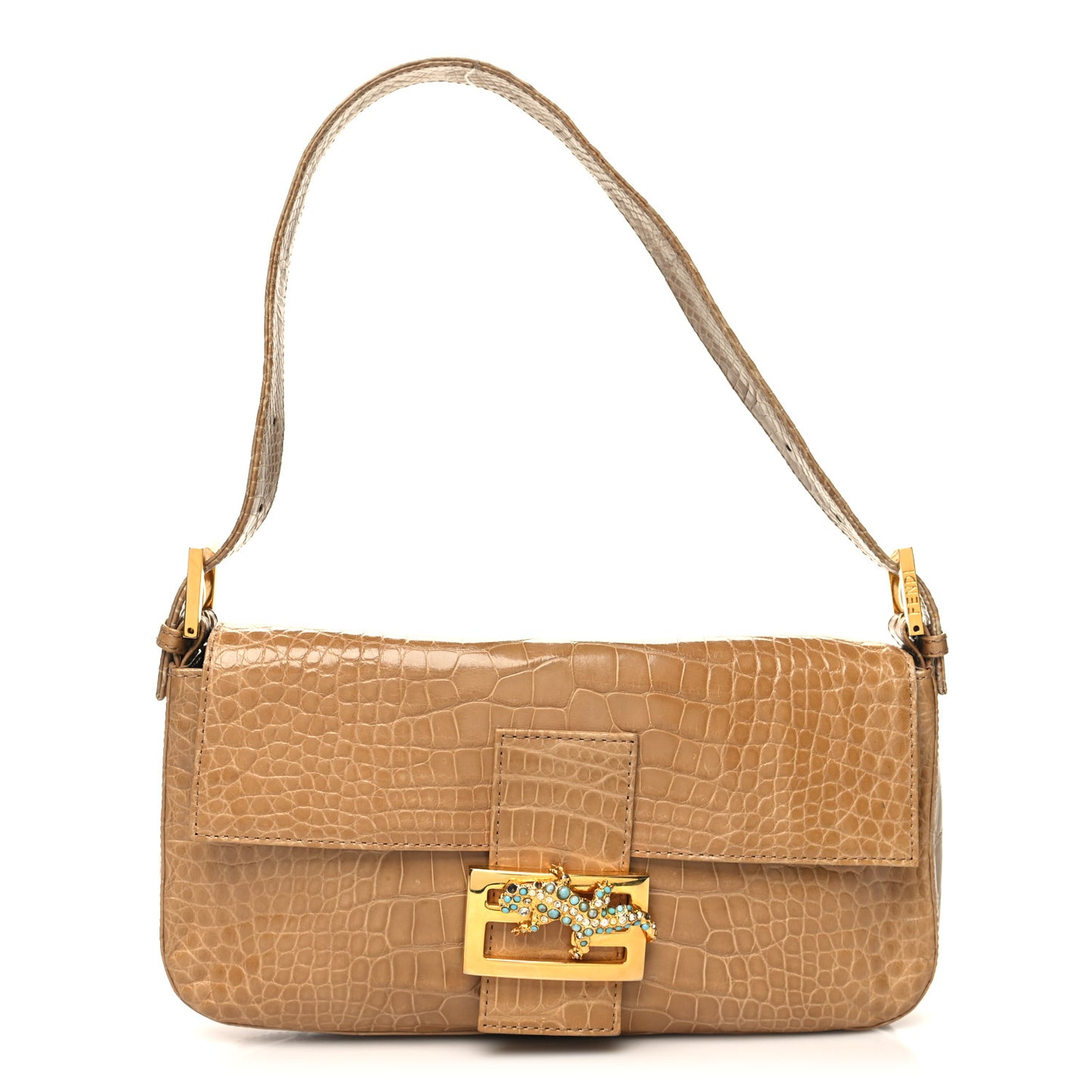 Crocodile Crystal Lizard Baguette Beige