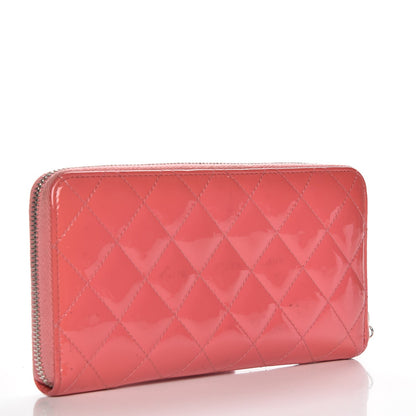 Chanel Patent Calfskin Quilted Large Gusset Zip Around Wallet Pink 3 of 11