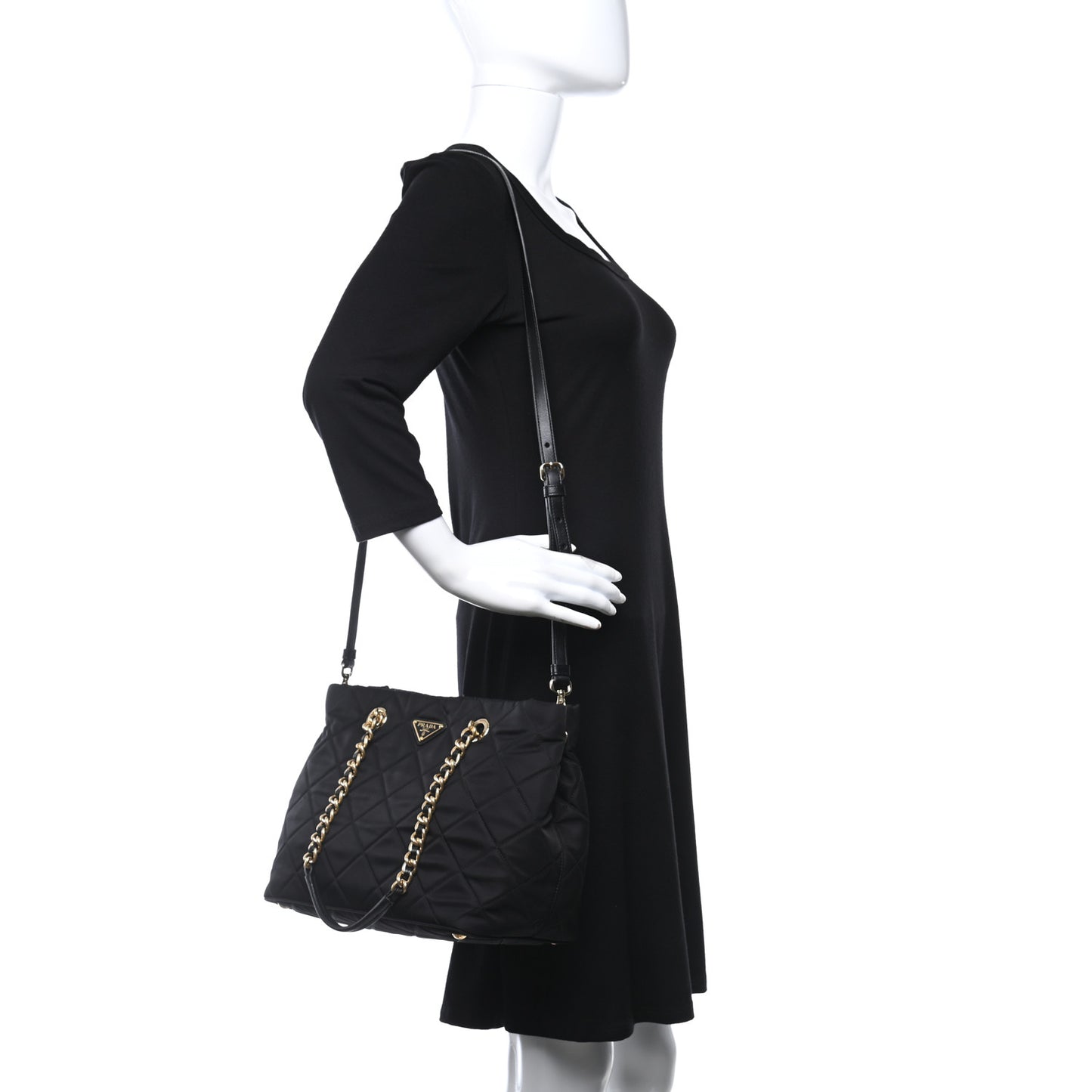 Nylon Tessuto Impuntu Quilted Shoulder Bag Black
