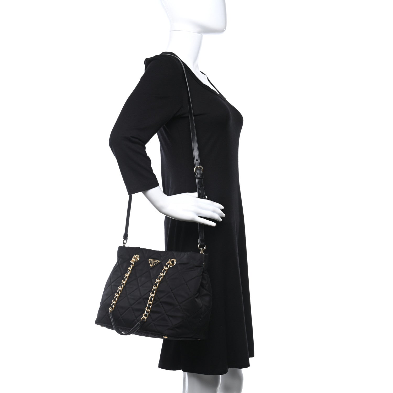 Prada Nylon Tessuto Impuntu Quilted Shoulder Bag Black 2 of 14