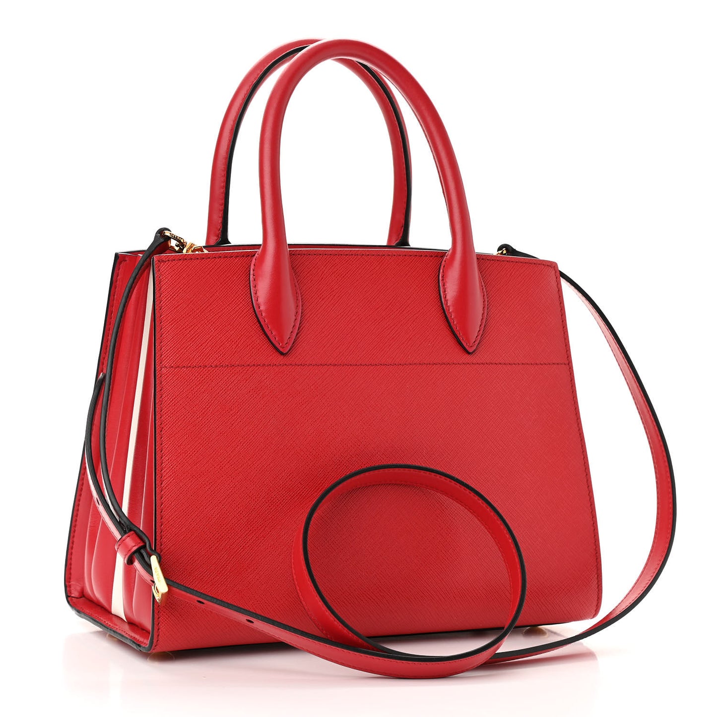 Saffiano City Calfskin Small Bibliothèque Top Handle Rosso White