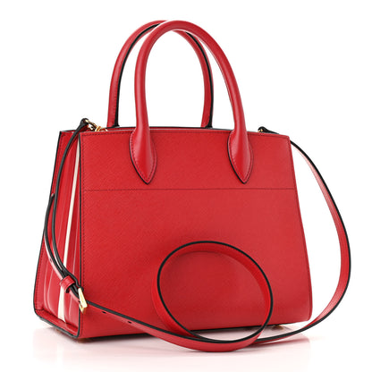 Prada Saffiano City Calfskin Small Bibliothèque Top Handle Rosso White 2 of 9