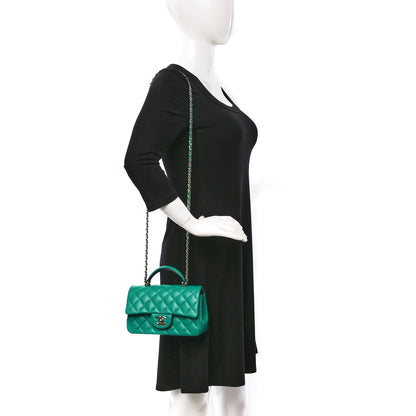 Chanel Lambskin Quilted Bi-Color Mini Top Handle Rectangular Flap Green Dark Blue 2 of 10
