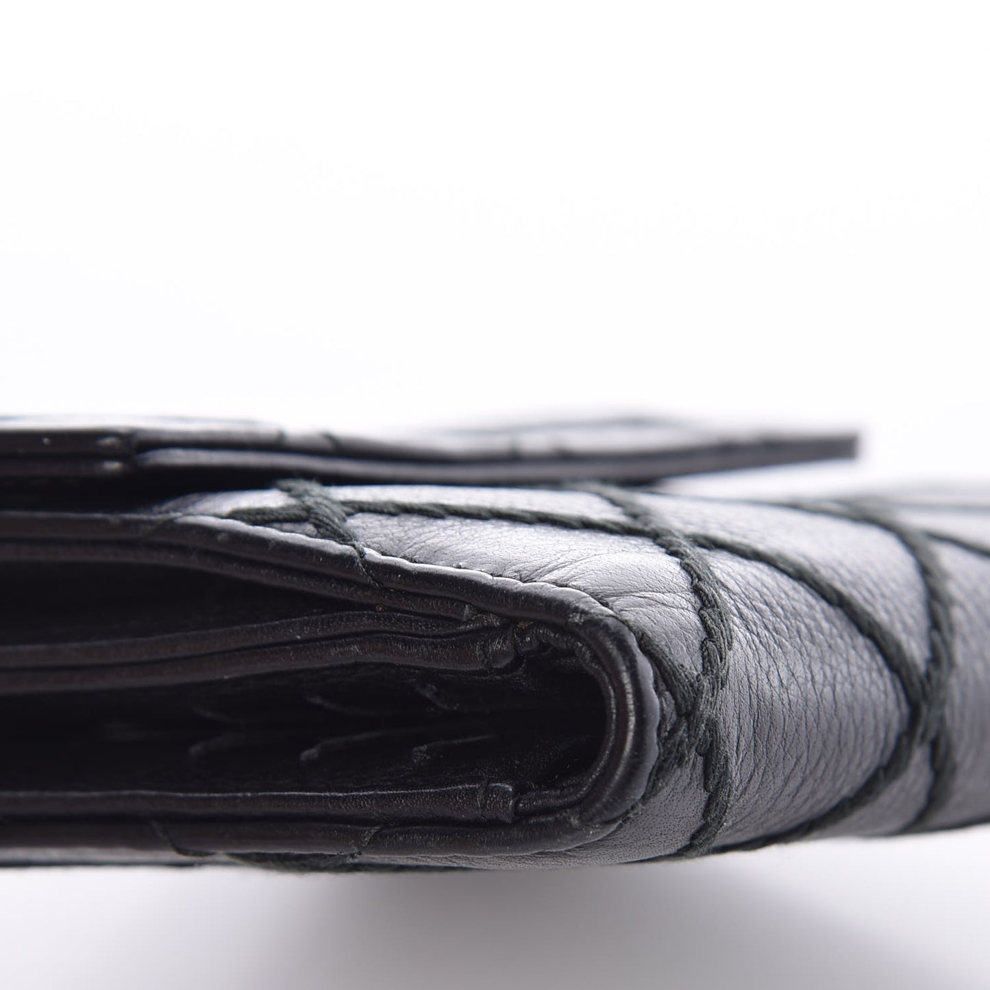Lambskin Diamond Stitched Compact Wallet Black