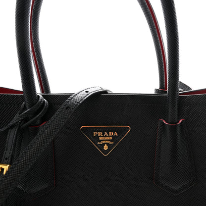 Prada Saffiano Cuir Medium Double Bag Black Fuoco 7 of 9