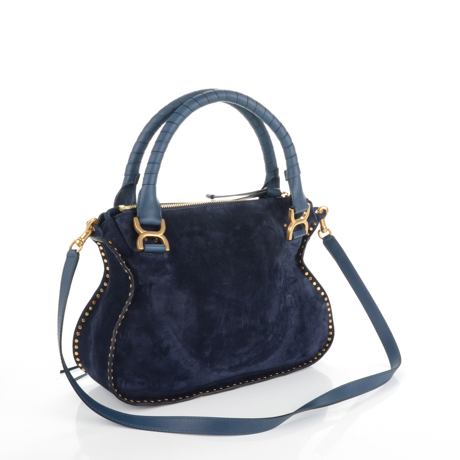 Chloe Suede Calfskin Braided Medium Marcie Satchel Navy 3 of 7