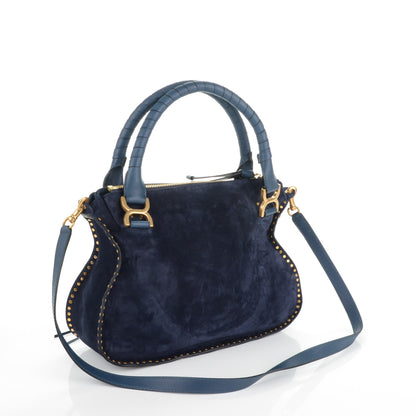 Chloe Suede Calfskin Braided Medium Marcie Satchel Navy 3 of 7