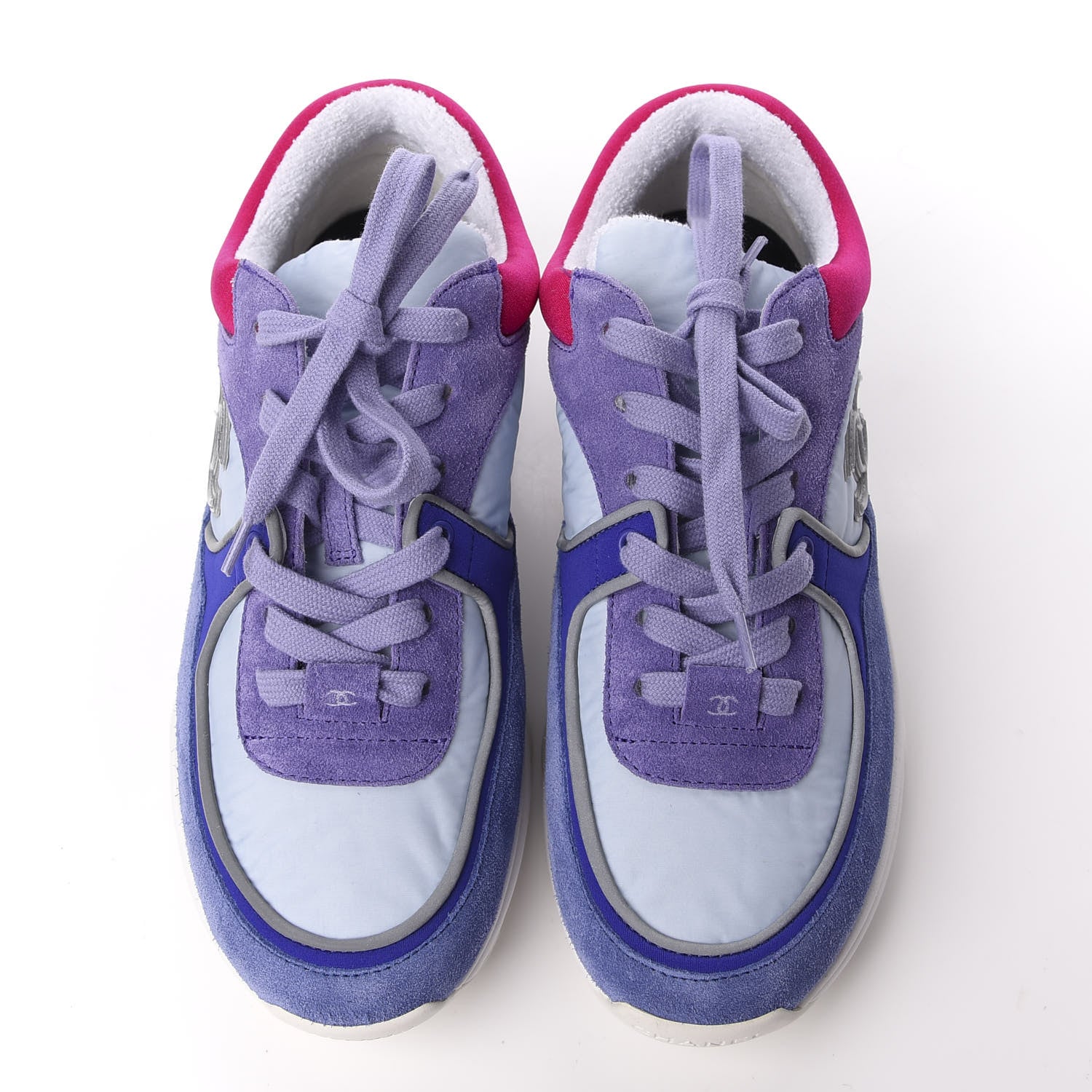 Chanel Nylon Calfskin Suede CC Womens Sneakers 37 Light Blue 5 of 10