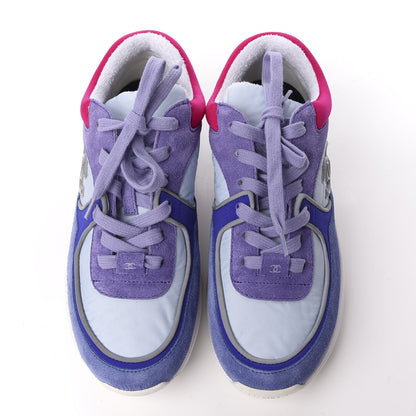 Chanel Nylon Calfskin Suede CC Womens Sneakers 37 Light Blue 5 of 10