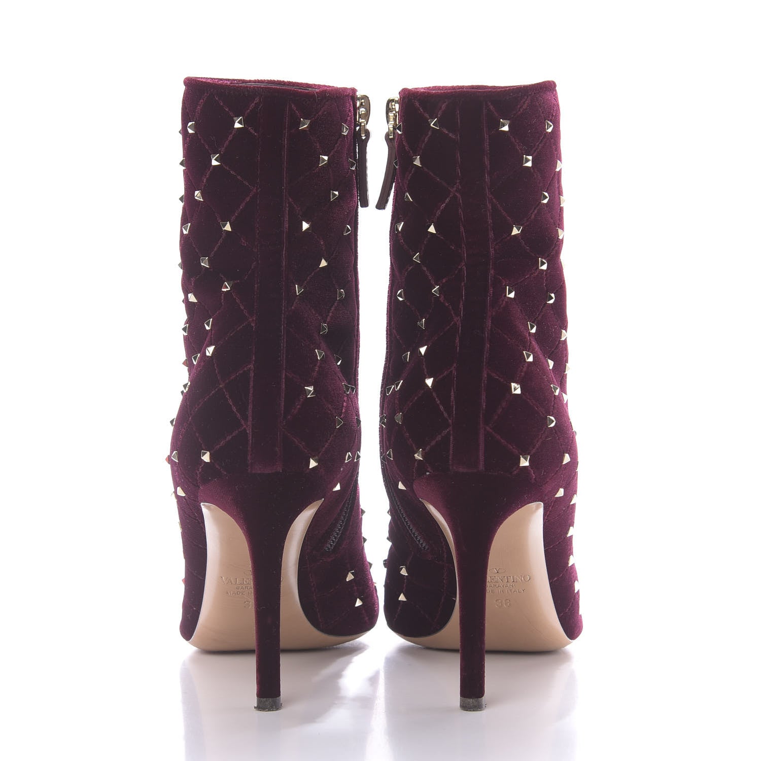 Valentino Garavani Velvet Rockstud Spike Court Ankle Booties 36 Rubino 5 of 11