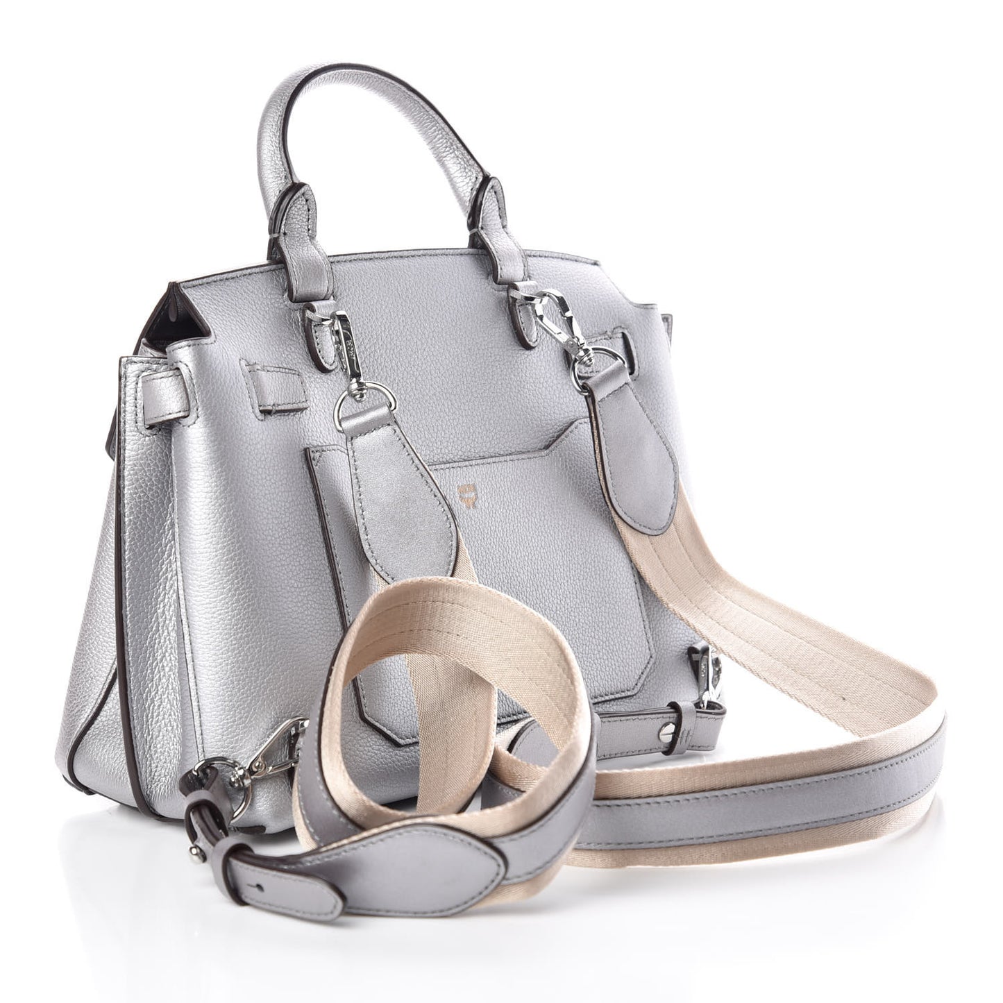 Metallic Pebbled Calfskin Medium Milla Backpack Silver