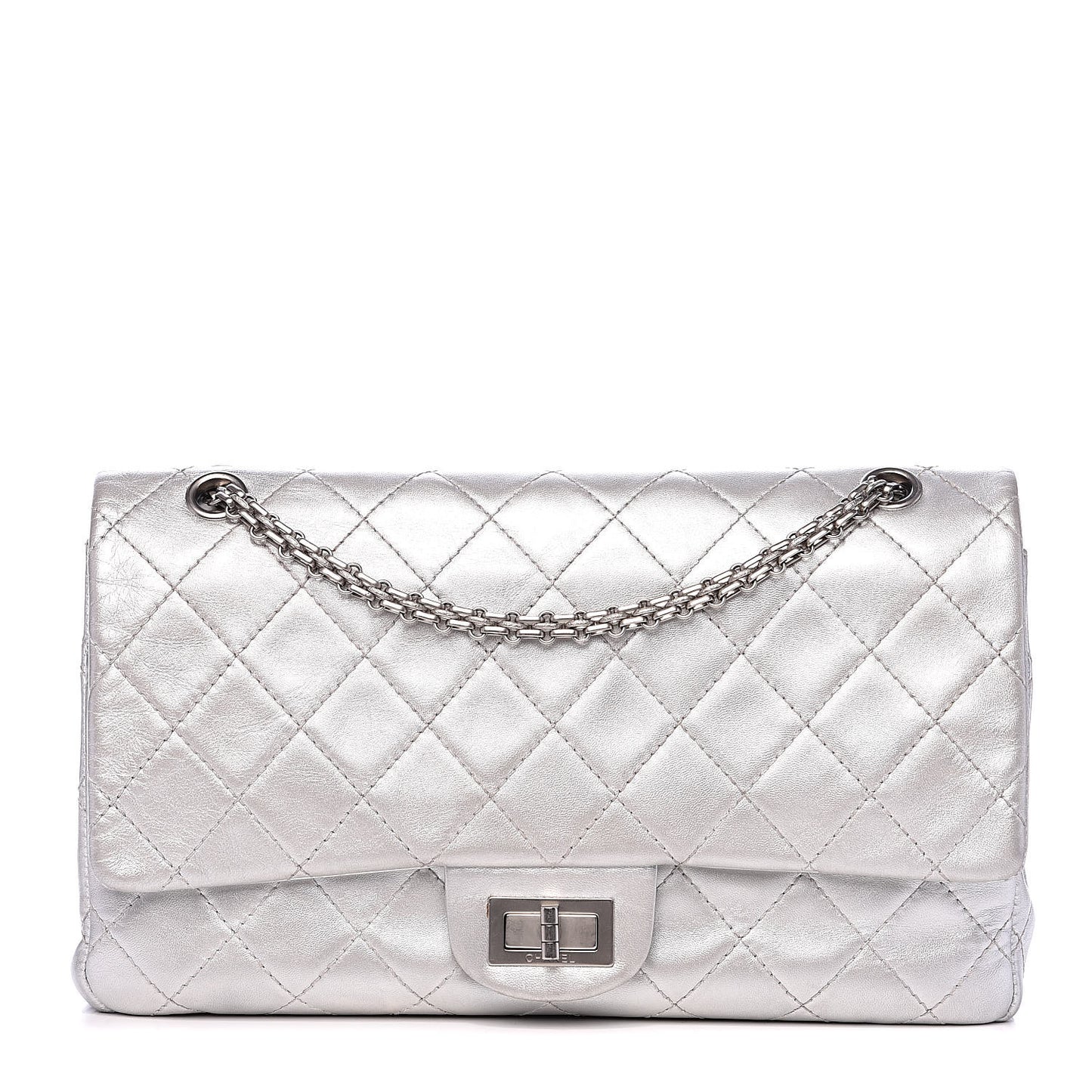 Metallic Lambskin Quilted 2.55 Reissue 227 Flap Silver