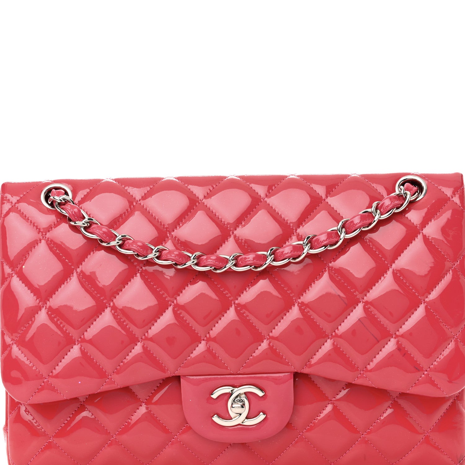 Chanel Patent Quilted Jumbo Double Flap Pink 8 of 22