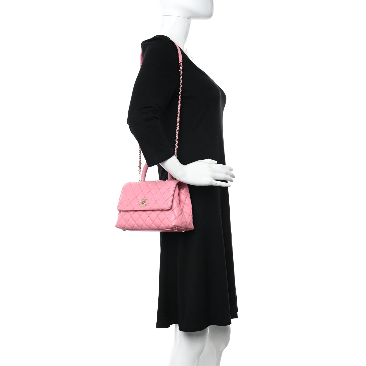 Chanel Caviar Quilted Mini Coco Chain Handle Flap Pink 2 of 11