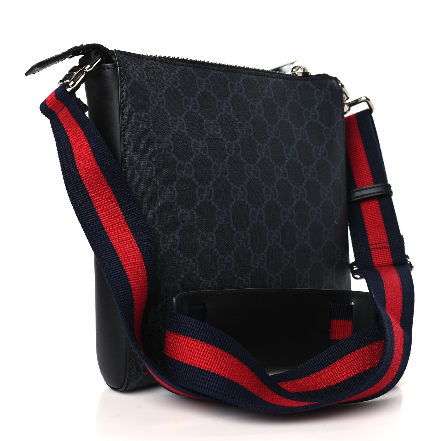 Gucci GG Supreme Monogram Web Small Flat Messenger Bag Black Grey 2 of 9