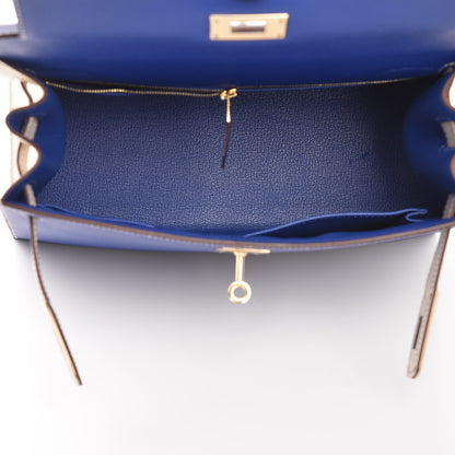 Hermes Epsom Horseshoe Kelly Sellier 28 Bleu Electrique Craie 16 of 35