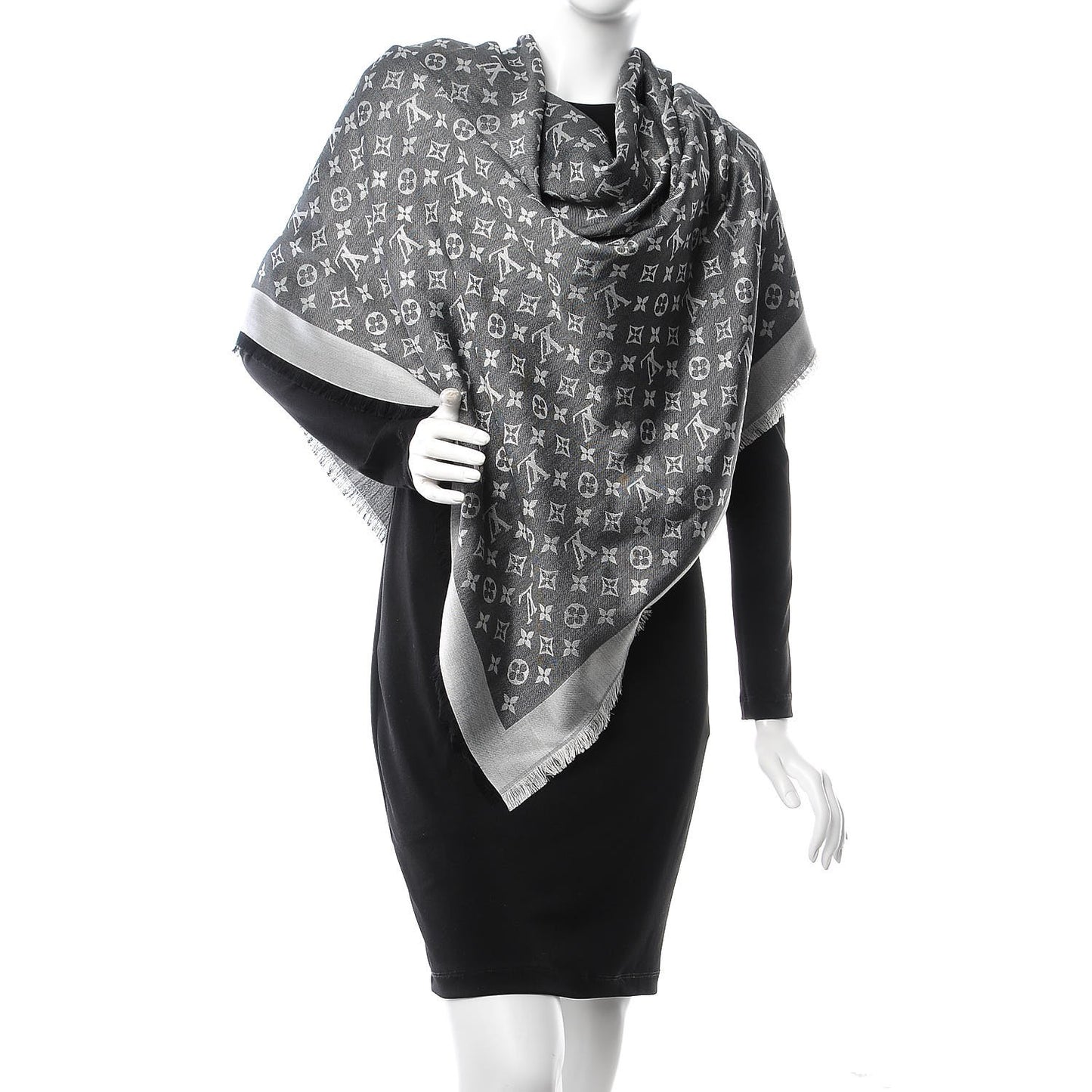 Silk Wool Monogram Denim Shawl Blue